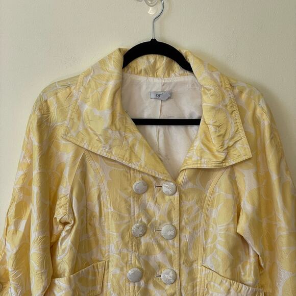 Cache S button up blazer business casual floral boho collared yellow tropical - Picture 2 of 7